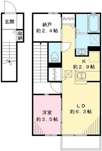ラ・フォンテーヌ(1SLDK/2階)の間取り写真