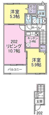 ラ ビアン ローゼ(2LDK/2階)の間取り写真