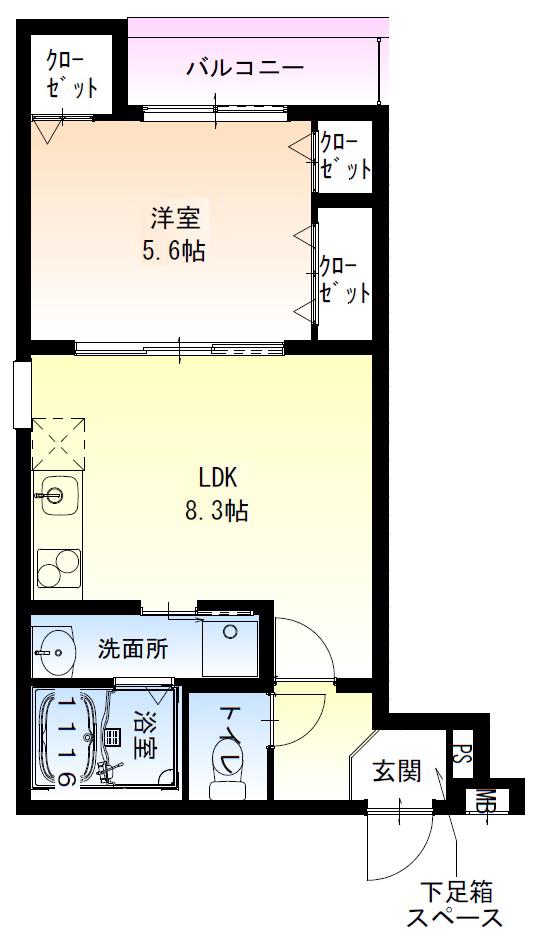 フジパレス高石駅西I番館(1LDK/2階)の間取り写真