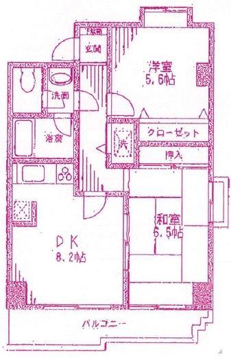 シュール梶ヶ谷(2DK/2階)の間取り写真