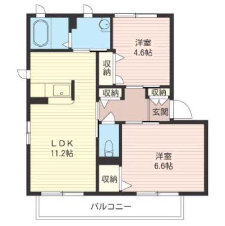 クレセントIII(2LDK/1階)の間取り写真