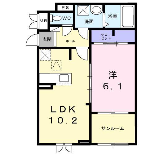 ウィンフィールド博多南(1LDK/1階)の間取り写真