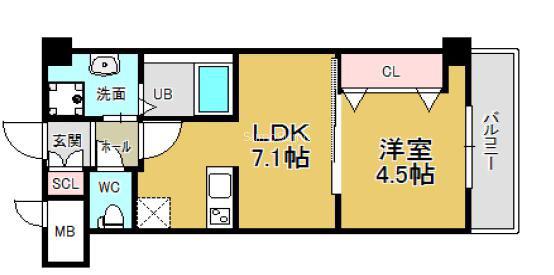 グランロード立売堀(1LDK/9階)の間取り写真