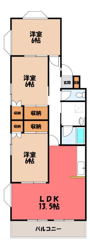 FUSHIMIハイツ(3LDK/2階)の間取り写真
