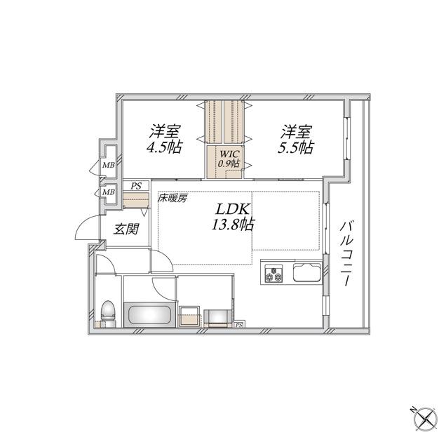 領家プライムコートI(2LDK/2階)の間取り写真