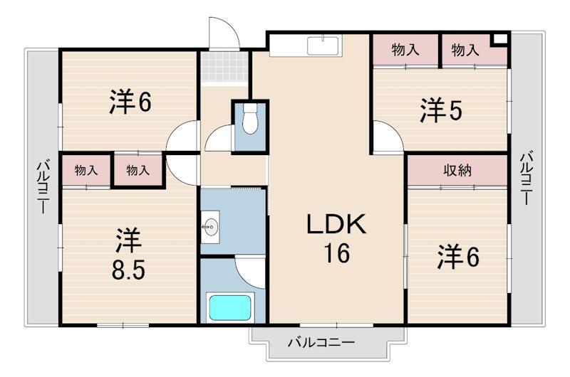 フェルザ西宮(4LDK/1階)の間取り写真