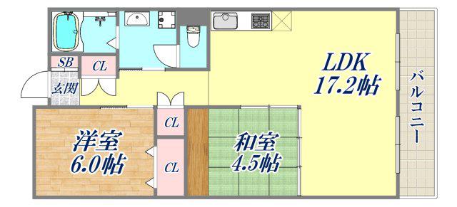 県住尼崎西難波鉄筋1号棟(2LDK/1階)の間取り写真
