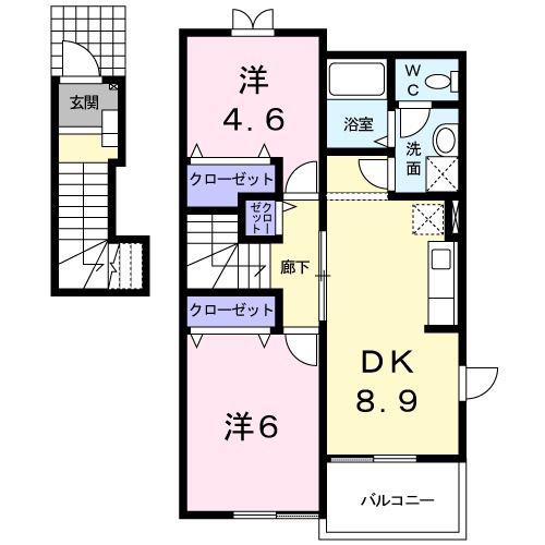 フォレスタエムB(2DK/2階)の間取り写真