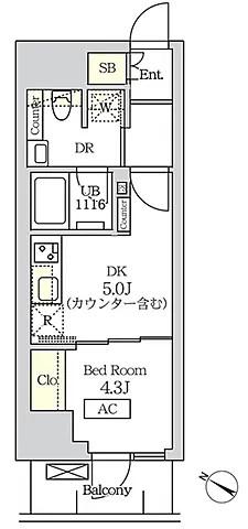 コスモグラシア新宿西早稲田(1DK/7階)の間取り写真