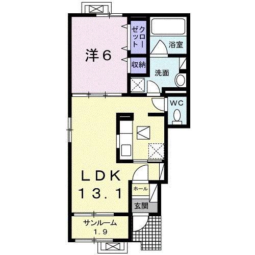 サンティエ エトワール I(1LDK/1階)の間取り写真