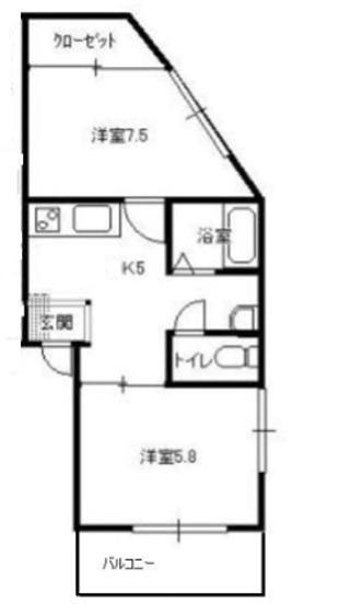 コーポ馬場A棟(2K/1階)の間取り写真
