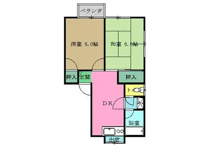 カサブランカ黒磯(2DK/2階)の間取り写真