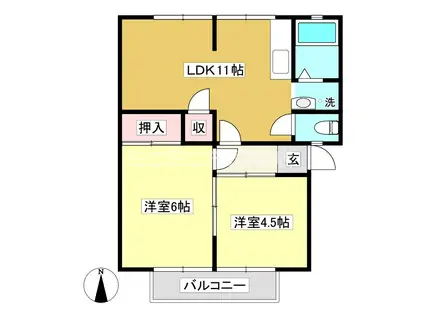 サンシティ三谷A(2LDK/2階)の間取り写真