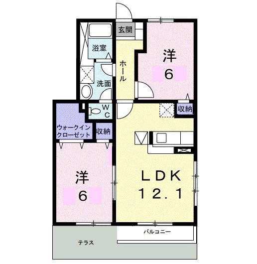 ヴィラージュI(2LDK/1階)の間取り写真