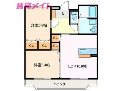 ルミエール栄(2LDK/1階)の間取り写真