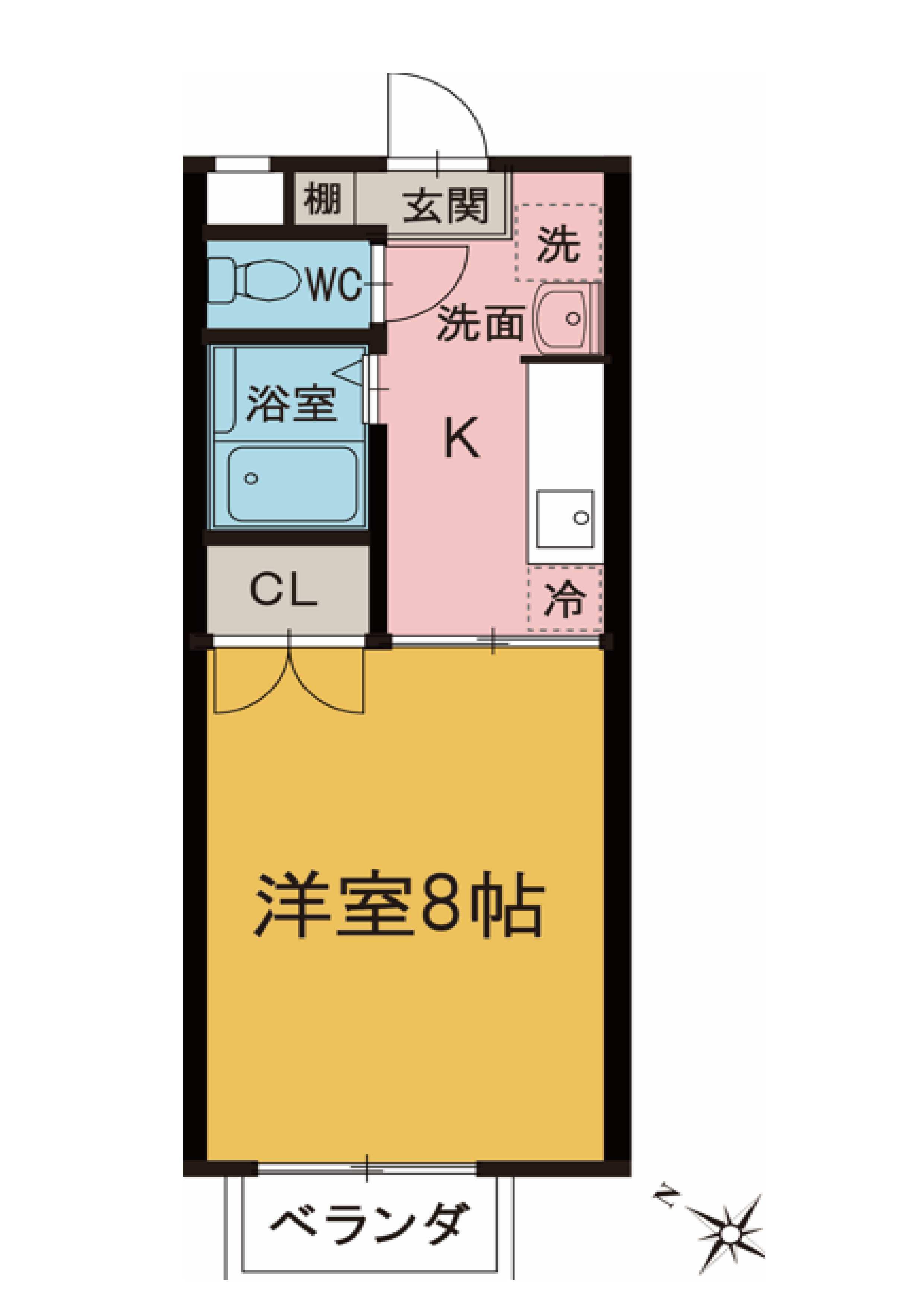 クレセントK(1K/2階)の間取り写真