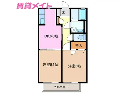 エミーナ泊山(2DK/2階)の間取り写真