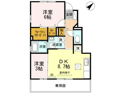 ディアコート A棟(2DK/1階)の間取り写真