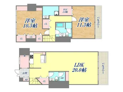 芦屋グランドハイツ(2LDK/5階)の間取り写真