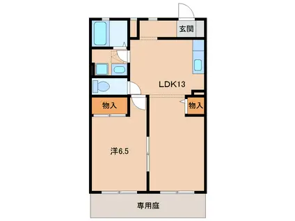 メゾンベルエール鷹匠(1LDK/1階)の間取り写真