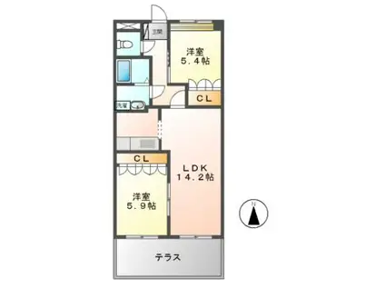 アシューレC(2LDK/1階)の間取り写真