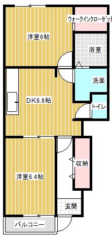 プリムローズII B(2DK/1階)の間取り写真
