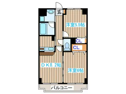 ツインプラザ幸(2DK/4階)の間取り写真