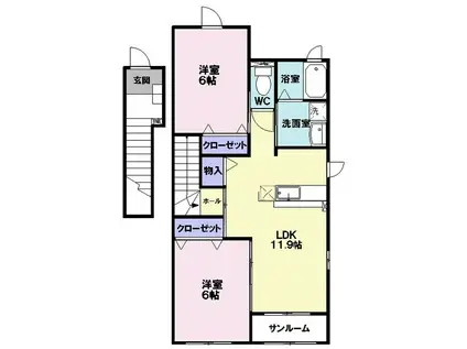 ウィスティリア パディ壱番館(2LDK/2階)の間取り写真