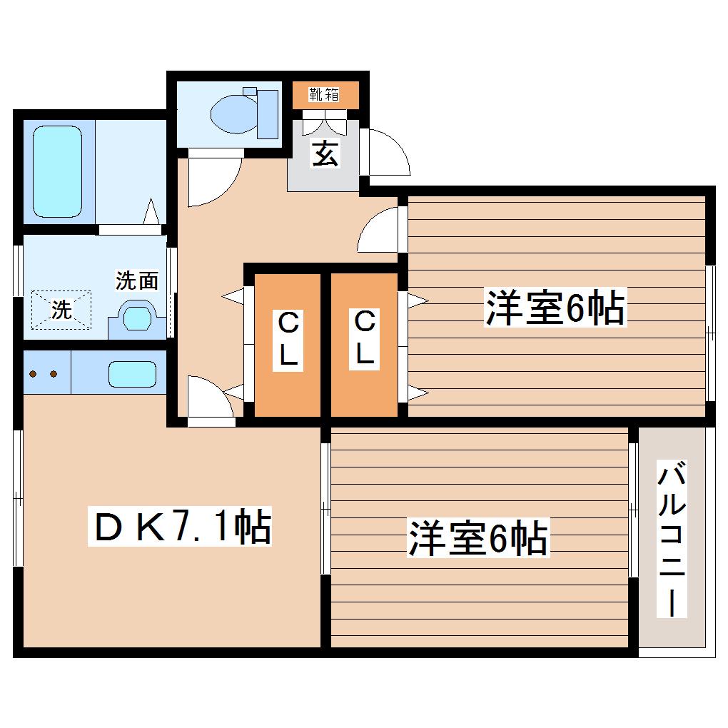 メリディアン南中山(2DK/3階)の間取り写真