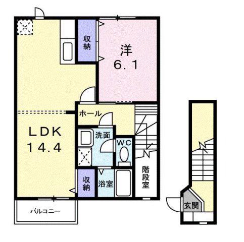 ル・グラン・アサイB(1LDK/2階)の間取り写真