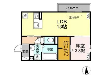 D-CRINUM 本田町(1LDK/2階)の間取り写真