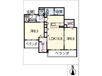 シャーメゾンステージ豊橋(2LDK/2階)の間取り写真