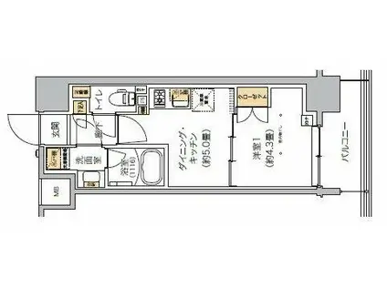 リビオメゾン芝浦(1DK/9階)の間取り写真