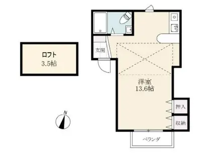サンハートI(1K/2階)の間取り写真