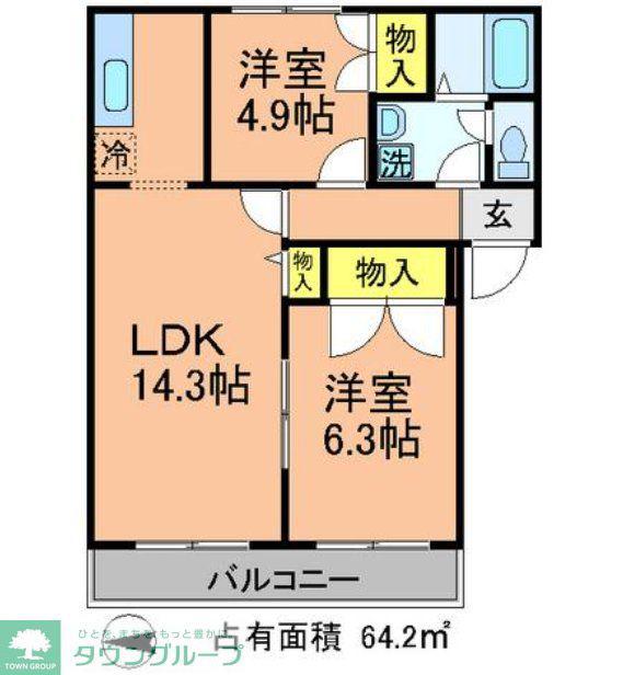 アルファコート流山(2LDK/2階)の間取り写真