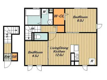 メゾン楓2(2LDK/2階)の間取り写真
