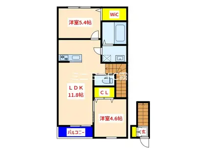 セラディール姫城(2LDK/2階)の間取り写真