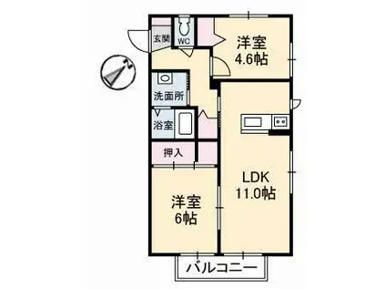 シャーメゾン長府黒門(2LDK/1階)の間取り写真