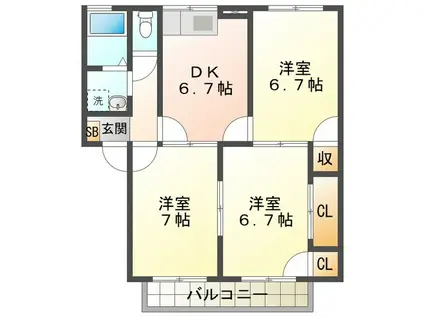 ラフィーネ稲生 B棟(3DK/2階)の間取り写真