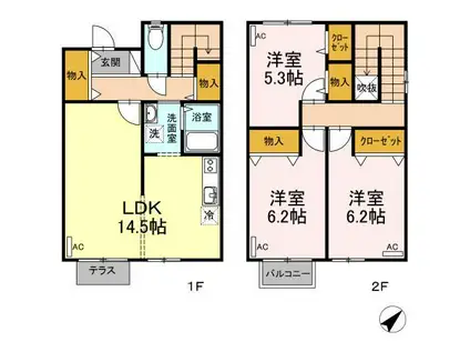 リースランド仁保津タウン G棟(3LDK/1階)の間取り写真