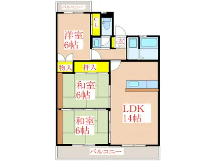 ヒルズアルカディア(3LDK/4階)の間取り写真