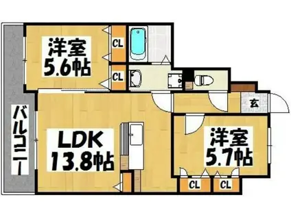 グレースマンション博多駅東(2LDK/9階)の間取り写真