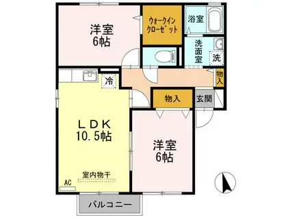 サンセール連島B棟(2LDK/2階)の間取り写真