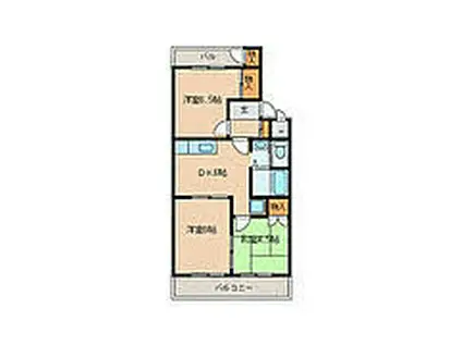 コート鶴里(3DK/1階)の間取り写真