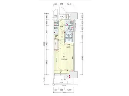 プレサンスコウベグレンツ(1K/8階)の間取り写真