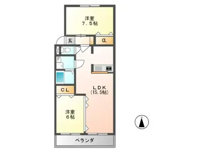 ビィラ・ソレイユ(2LDK/1階)の間取り写真