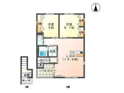 グリンピアパレス(2LDK/2階)の間取り写真