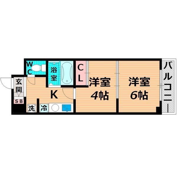 エスペラール城東(2K/2階)の間取り写真