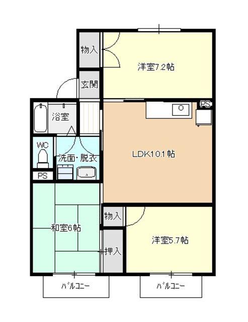 サティスフェール(3LDK/2階)の間取り写真