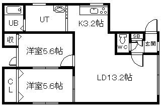 豊岡6-1ハイツ(2LDK/2階)の間取り写真